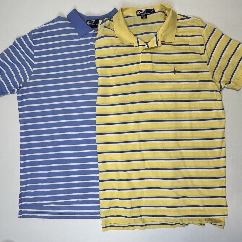Lot Of Polo Ralph Lauren Polo Shirt Mens Size 2XL Striped Yellow Blue Color Pony